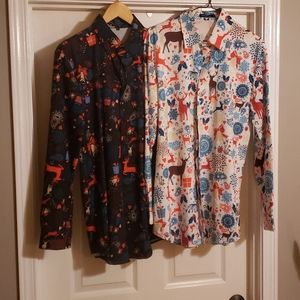 Two Men's Christmas Shirts
